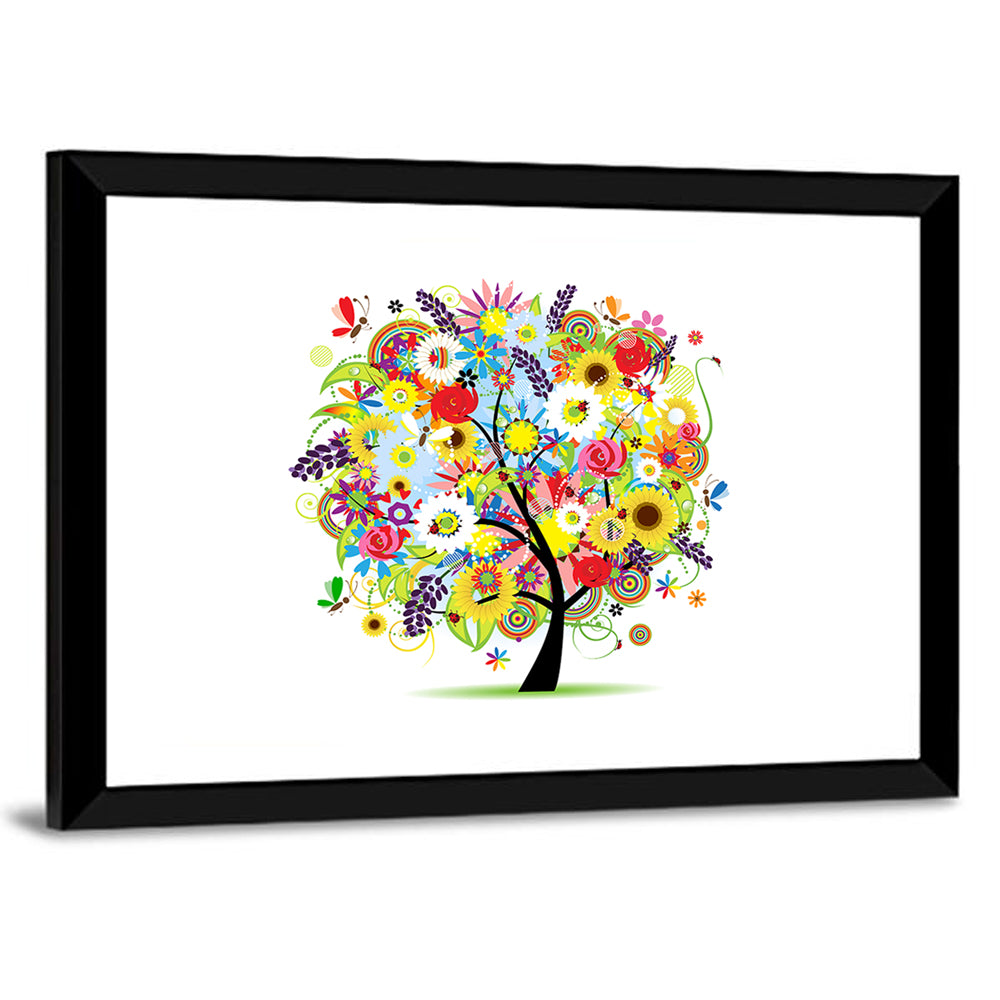 Colorful Floral Tree with Butterflies Wall Art