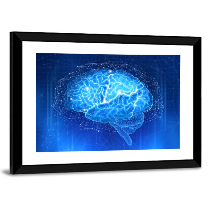 Human Brain Wireframe Close-up Wall Art as a framed print