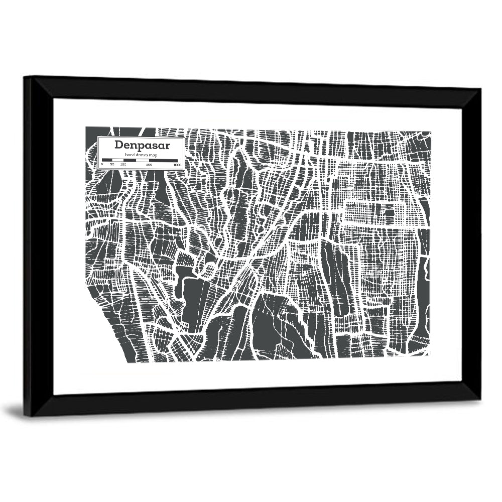 Denpasar Street Grid Map Wall Art