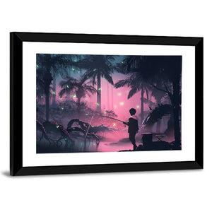 Fishing On The Night Swamp Wall Art