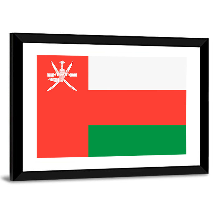 Oman Flag with Khanjar Emblem Wall Art as a framed print