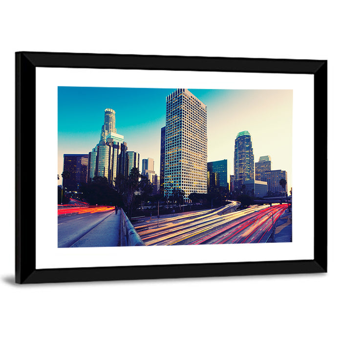 Los Angeles Night Skyline with U.s. Bank Tower Wall Art as a framed print