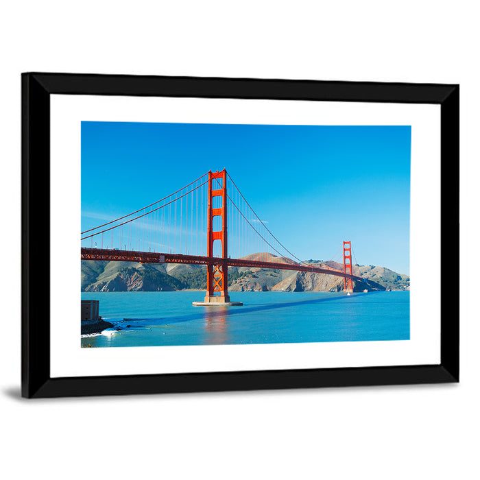 Golden Gate Bridge Under Blue Sky Wall Art as a framed print