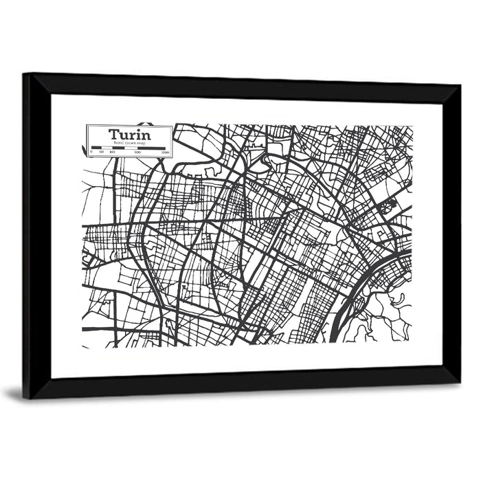 Turin City Map Wall Art as a framed print