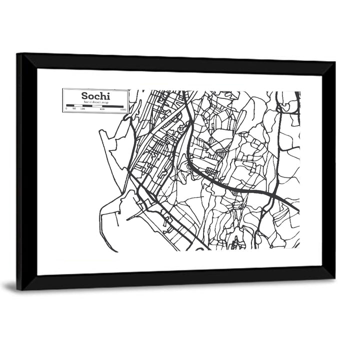 Sochi Street Grid Map Wall Art as a framed print