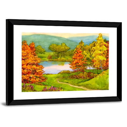 Autumn Lake with Winding Path Wall Art