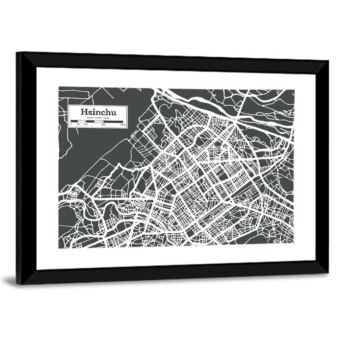 Hsinchu Street Grid Map Wall Art as a framed print
