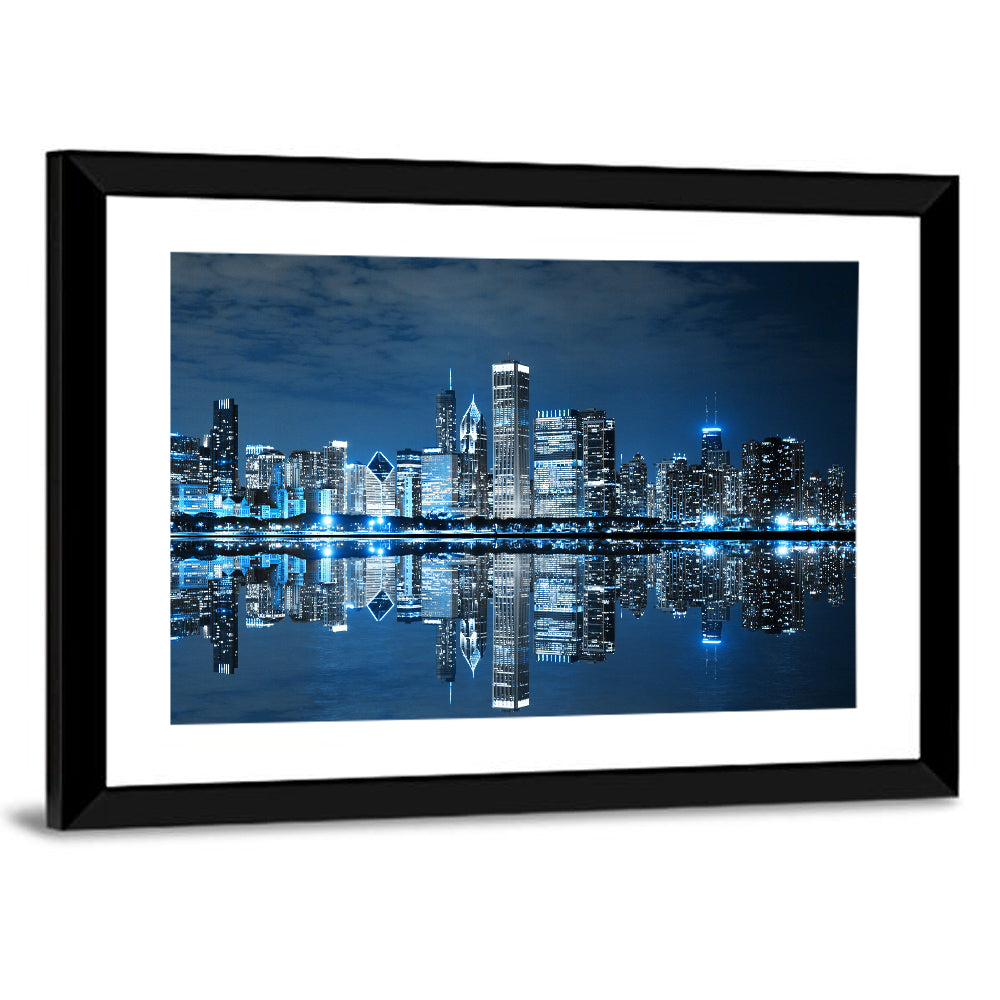 Chicago Skyline at Night Wall Art