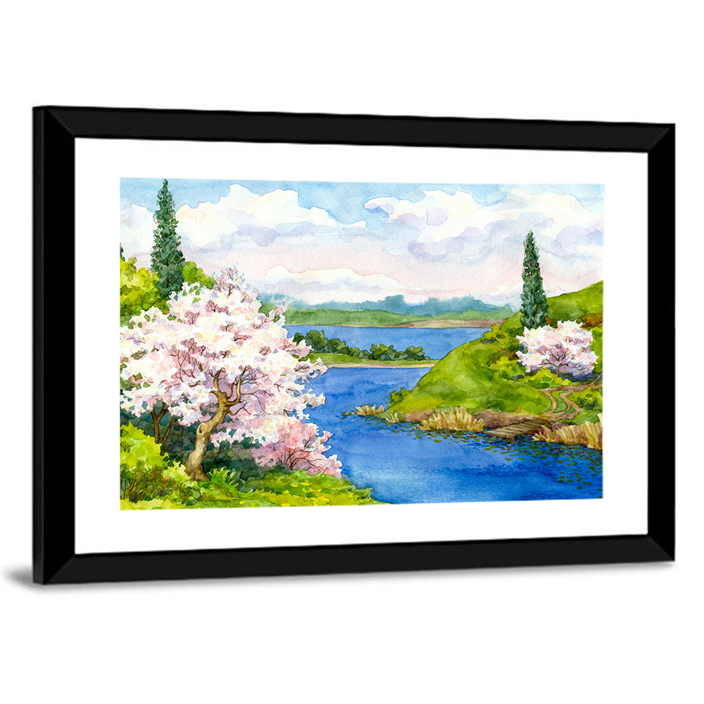 Spring Blossom Lakeside Landscape Wall Art