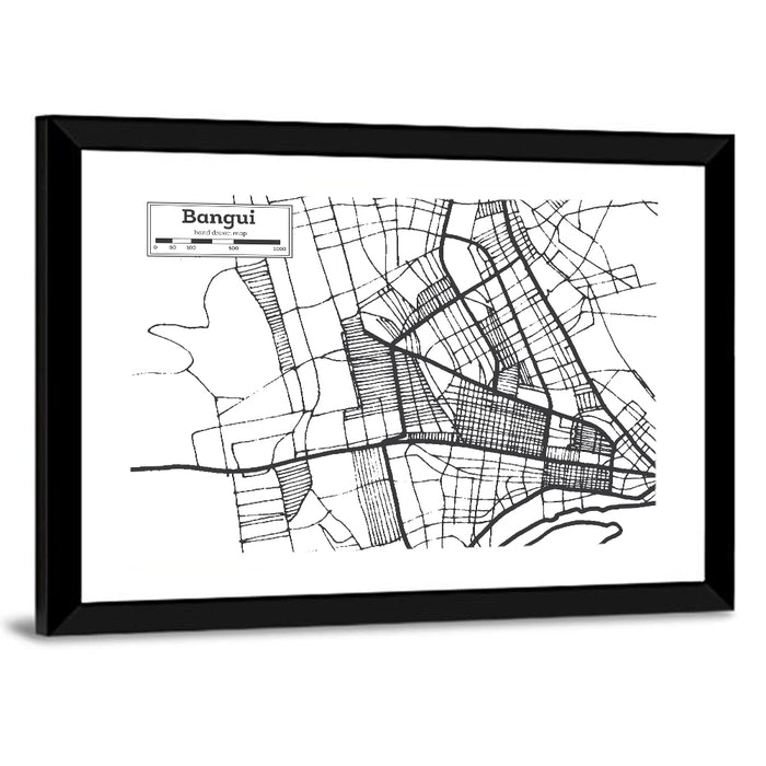 Bangui Street Grid Map Wall Art as a framed print