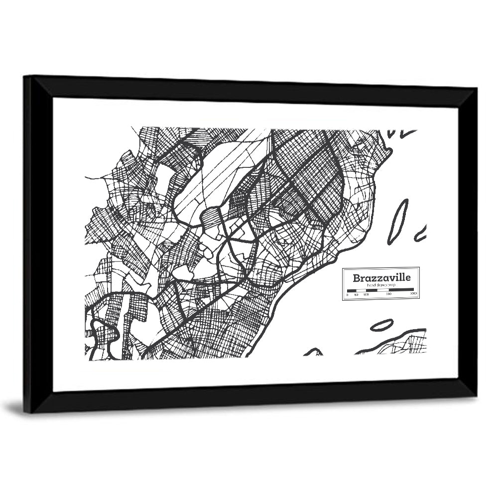 Brazzaville Hand-drawn Map Wall Art