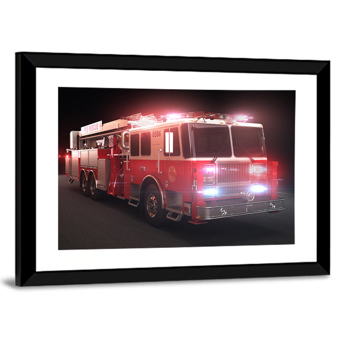 Fire Rescue Truck at Night Wall Art as a framed print