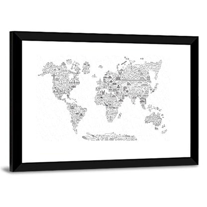 World Travel Line Icons Map Wall Art