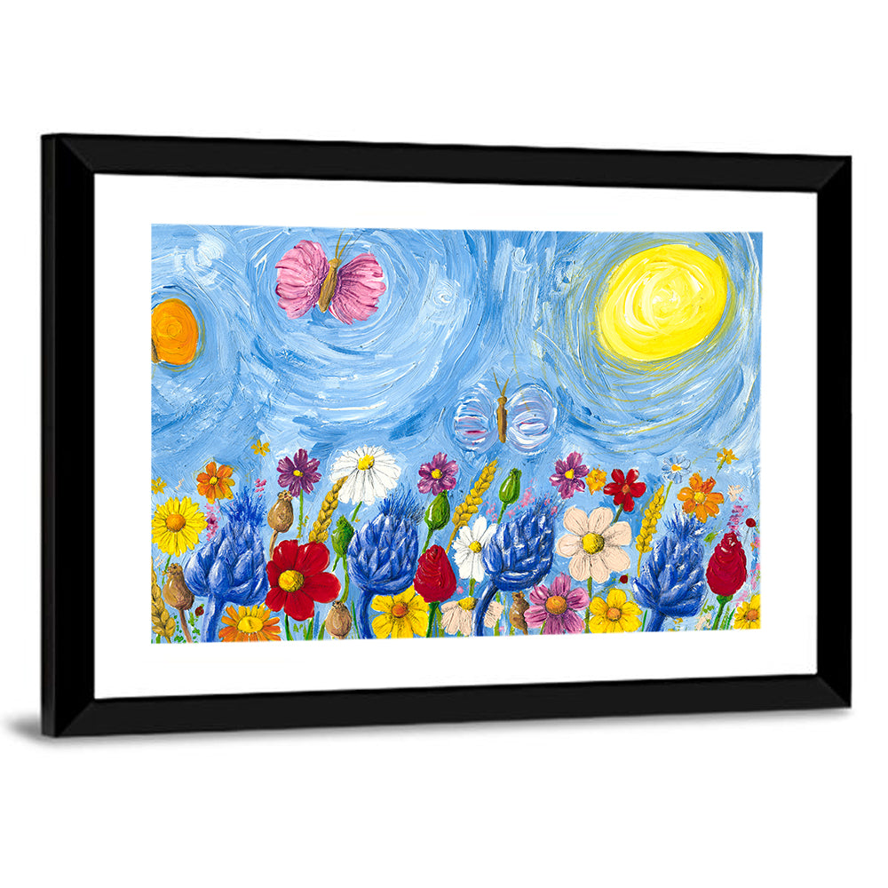Sunlit Wildflower Meadow with Butterflies Wall Art