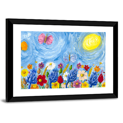 Sunlit Wildflower Meadow with Butterflies Wall Art