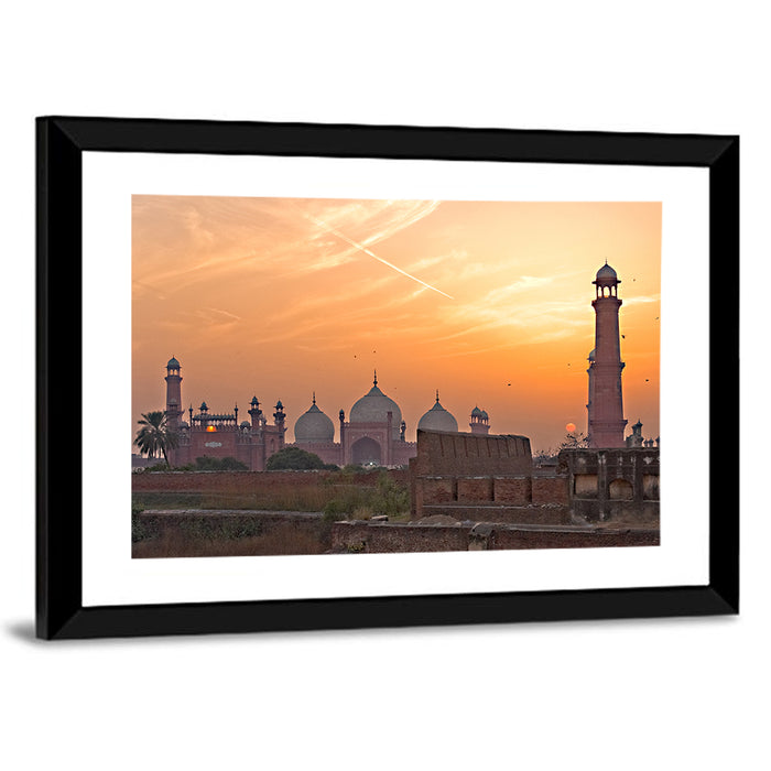 Badshahi Mosque at Golden Dusk Wall Art as a framed print