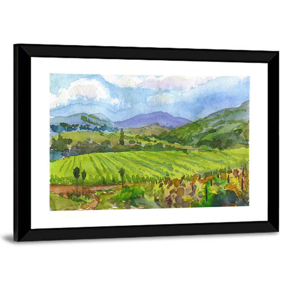 Countryside Vineyard Watercolor Wall Art