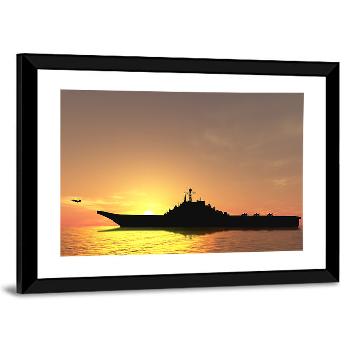 Aircraft Carrier at Sunset Wall Art as a framed print
