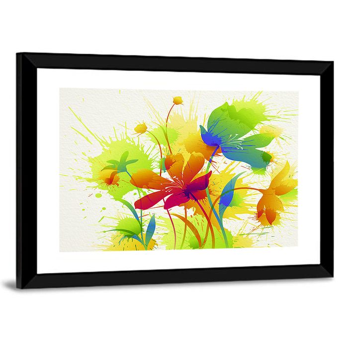 Vibrant Wildflower Watercolor Illustration Wall Art as a framed print