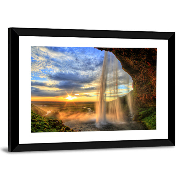 Seljalandsfoss at Sunset Wall Art as a framed print
