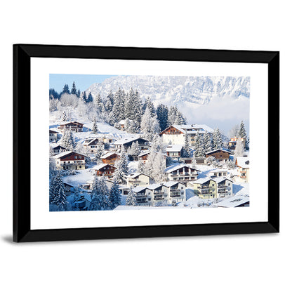 Snow Covered Swiss Alps Village Wall Art