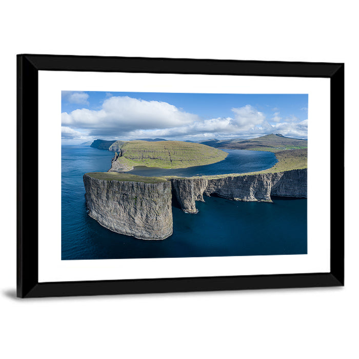 Sørvágsvatn Lake and Tralanipan Cliffs Wall Art as a framed print