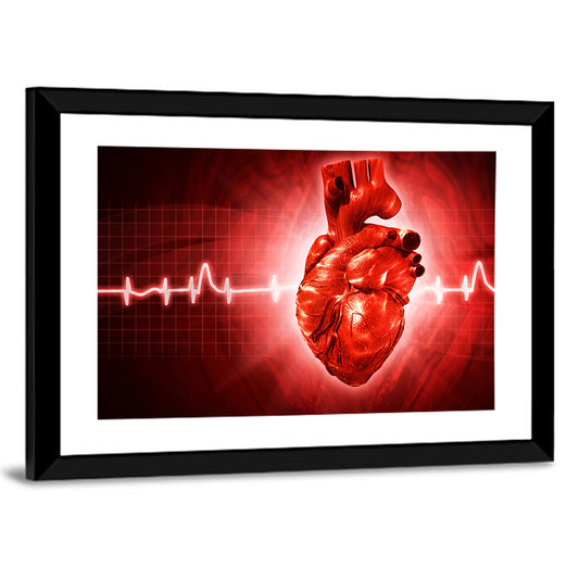 3d Anatomical Heart with Ecg Trace Wall Art