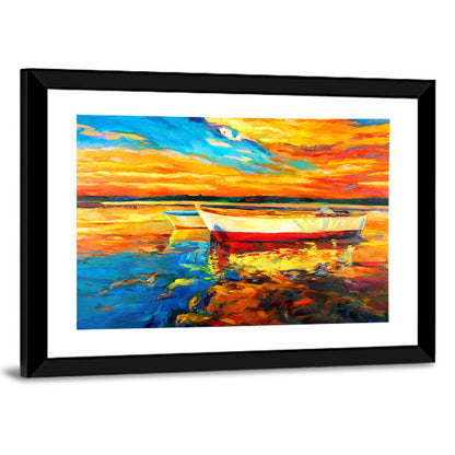 Boats at Golden Sunset Wall Art