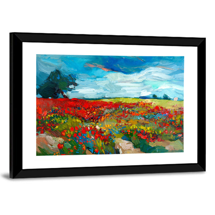 Impressionist Poppy Field Wall Art as a framed print