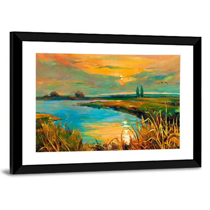 Rural Lake at Sunset Wall Art as a framed print