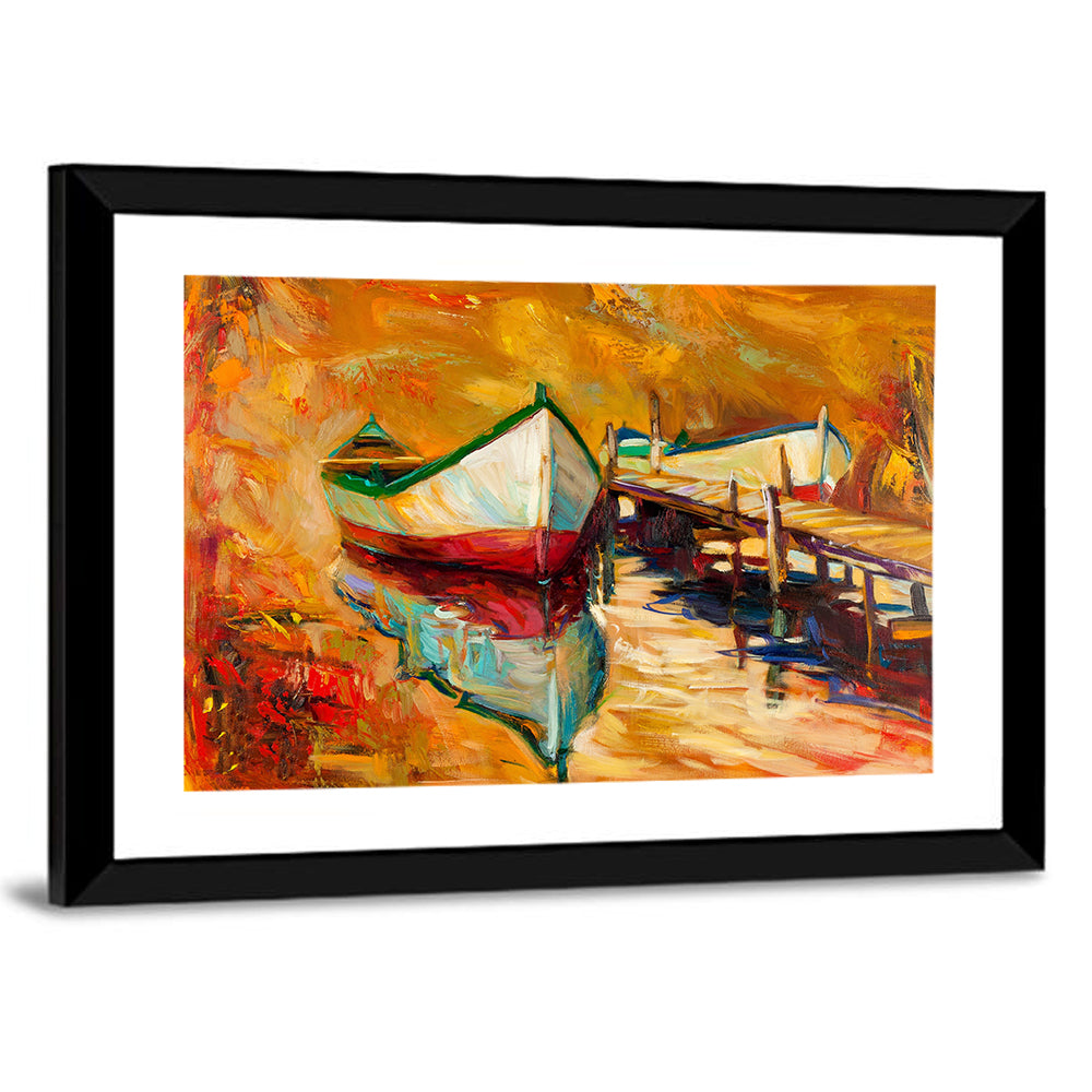 Boat at Jetty with Reflection Wall Art