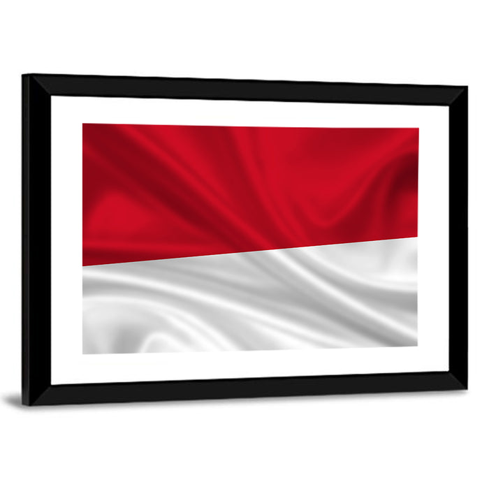 Indonesia Monaco Waving Flag Wall Art as a framed print
