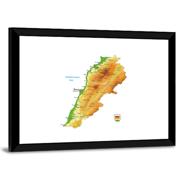 Lebanon Terrain Map Wall Art as a framed print