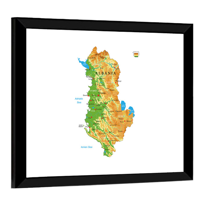 Albania Terrain Map Wall Art as a framed print