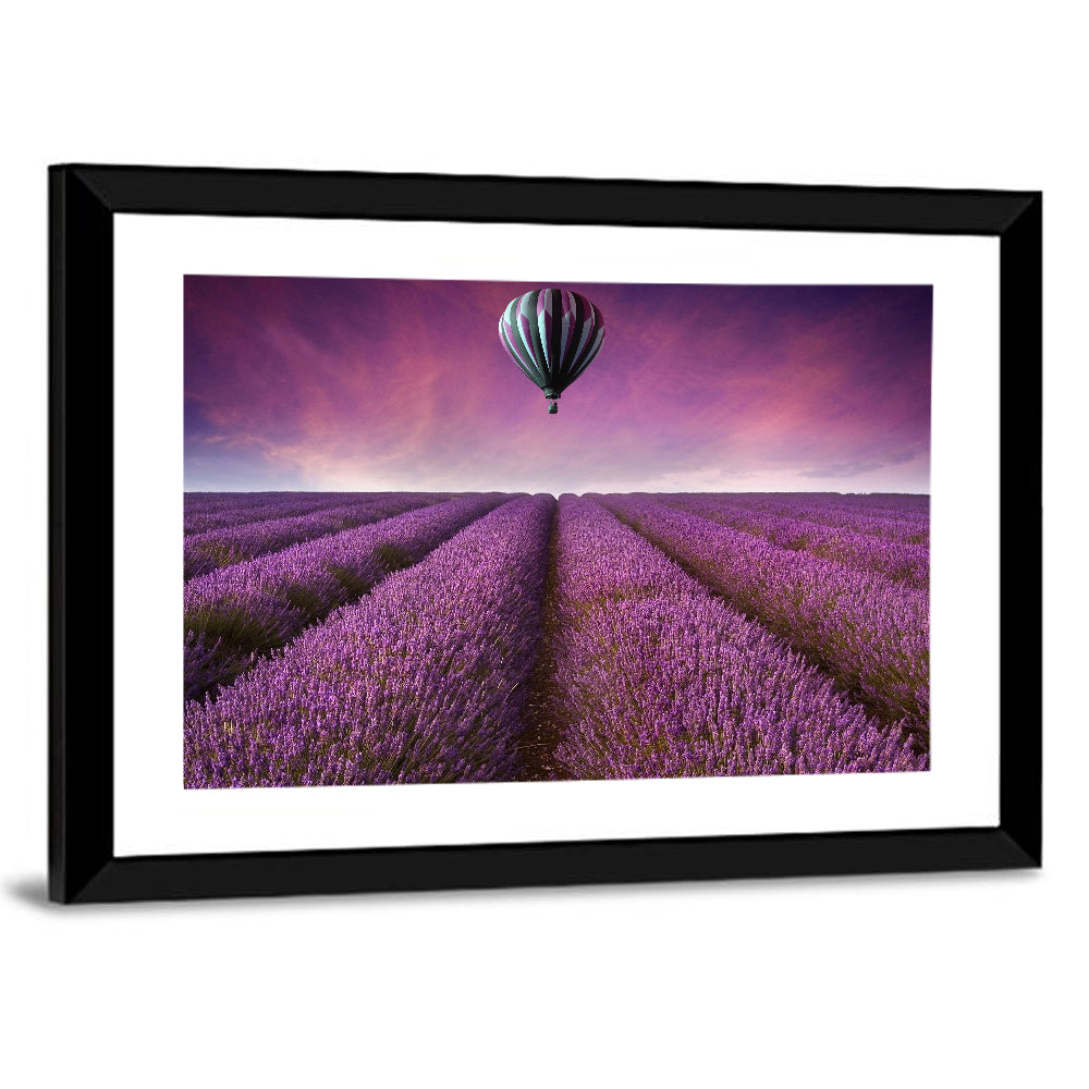 Hot Air Balloon Over Lavender Field Wall Art