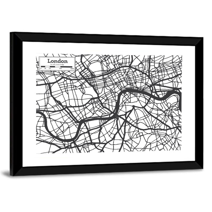 Hand Drawn London Map Wall Art as a framed print