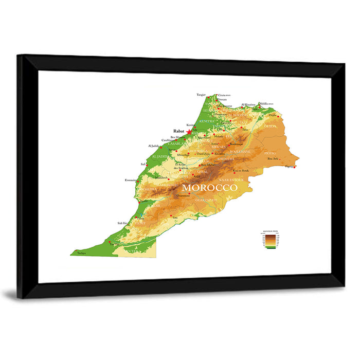 Morocco Topographic Map Wall Art as a framed print