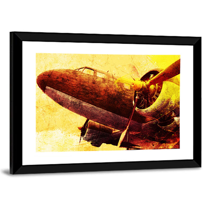 Grunge Military Propeller Plane Wall Art as a framed print