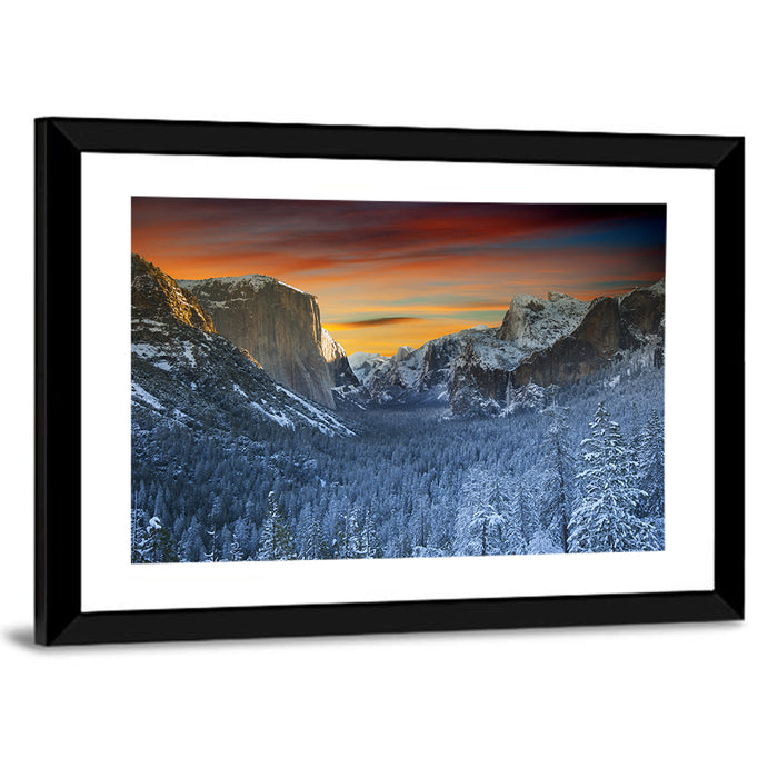 Yosemite Valley Winter Sunset Wall Art as a framed print