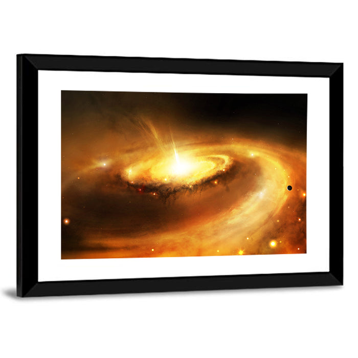 Galaxy Core with Golden Flare Wall Art as a framed print