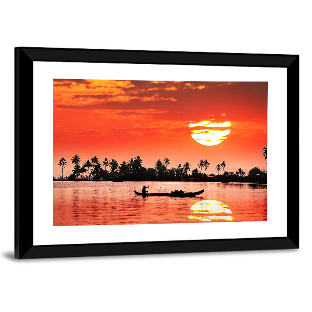 Boat and Fisherman Silhouette Wall Art