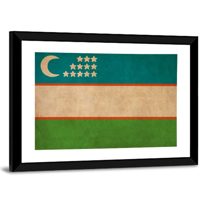 Uzbekistan Flag with Crescent and Stars Wall Art as a framed print