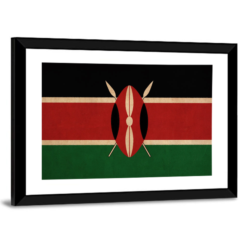 Kenyan Flag with Shield Emblem Wall Art