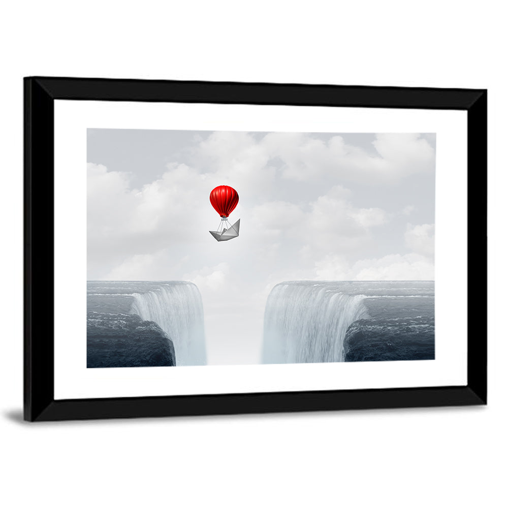 Paper Boat Suspended by Red Balloon Wall Art
