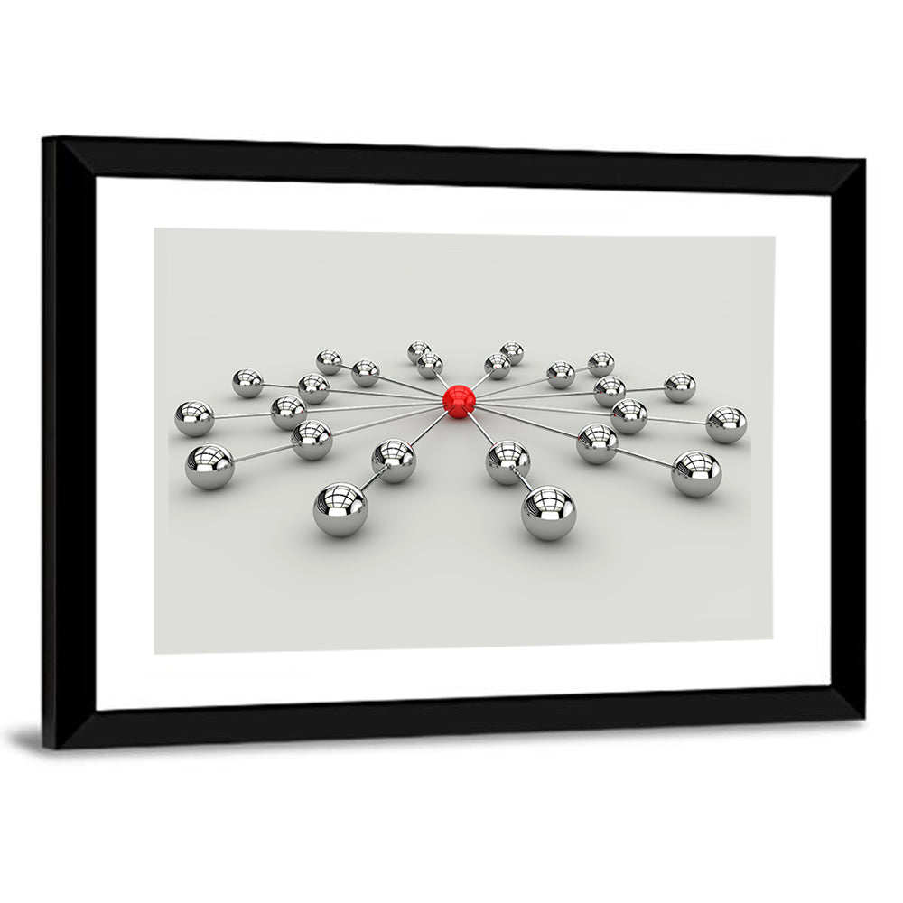 Radial Network with Red Hub Wall Art