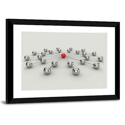 Radial Network with Red Hub Wall Art