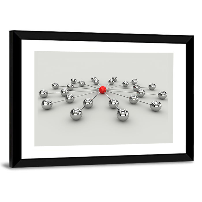 Radial Network with Red Hub Wall Art as a framed print