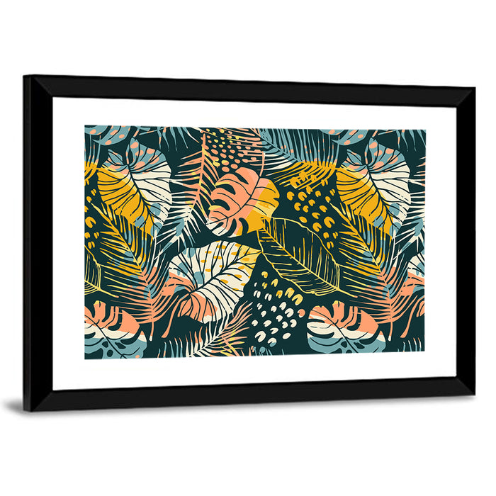 Tropical Monstera Palm Pattern Wall Art as a framed print