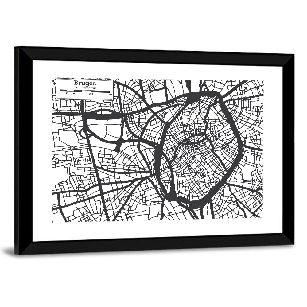 Bruges Street Grid Map Wall Art