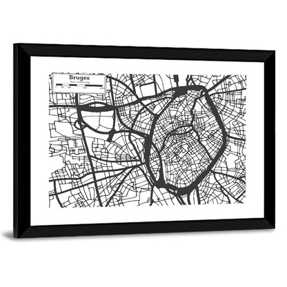 Bruges Street Grid Map Wall Art